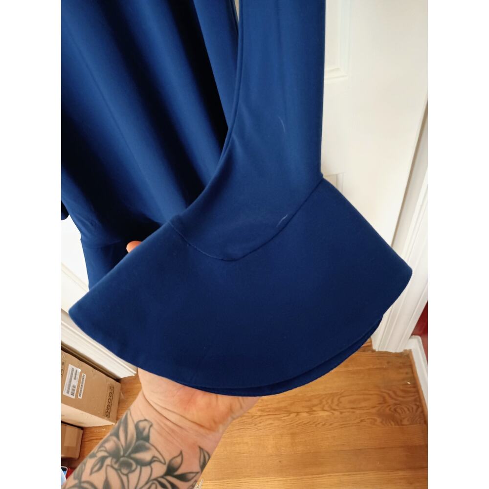 Laundry by Shelli Segal - Blue Fluted Long Bell Sleeve Mini Dress - Sz 0 - Picture 3 of 5